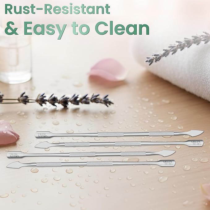 Professional Cuticle Pusher Tool - 4 Pcs Stainless Steel Dual Head Cuticle Trimmer, Spoon Shaped Nail Cleaner Tool & Nail Scraper Durable Pedicure & Manicure Tool for Fingernails & Toenails (Silver)