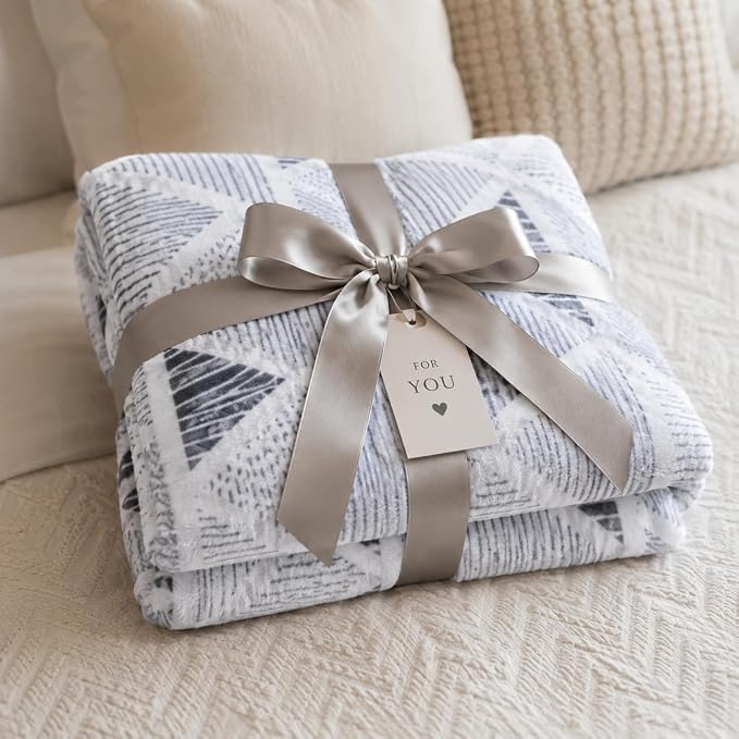 Throw Blanket: Velvety Soft, Durable Fleece Accent for Bed or Couch (Triangle Geo, 50 x 60 inches)