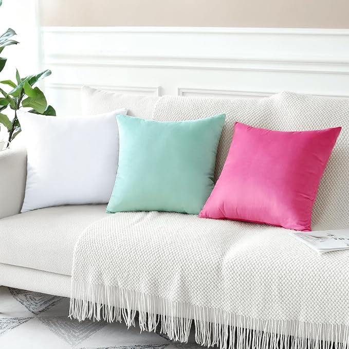 Artscope Luxury Velvet Pillow Covers Decorative Square Pillowcases Soft Solid Cushion Cases for Couch Sofa Bedroom Home Decor 16x16 Inch White