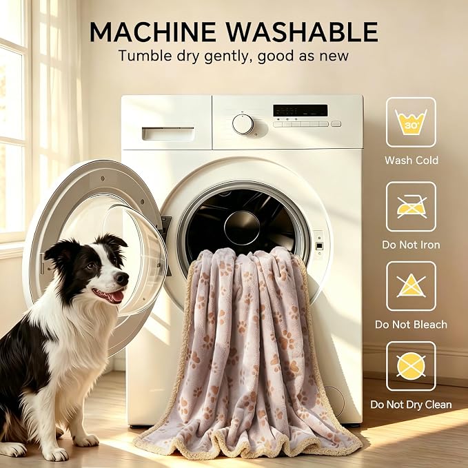 Luciphia Waterproof Dog Blanket Reversible Sherpa Fleece for Large Dogs Cat | Soft Print Pet Blanket Washable Pee Proof, Furniture Protector for Couch Sofa Bed Car, Cozy Throw (65" x 57", Khaki)