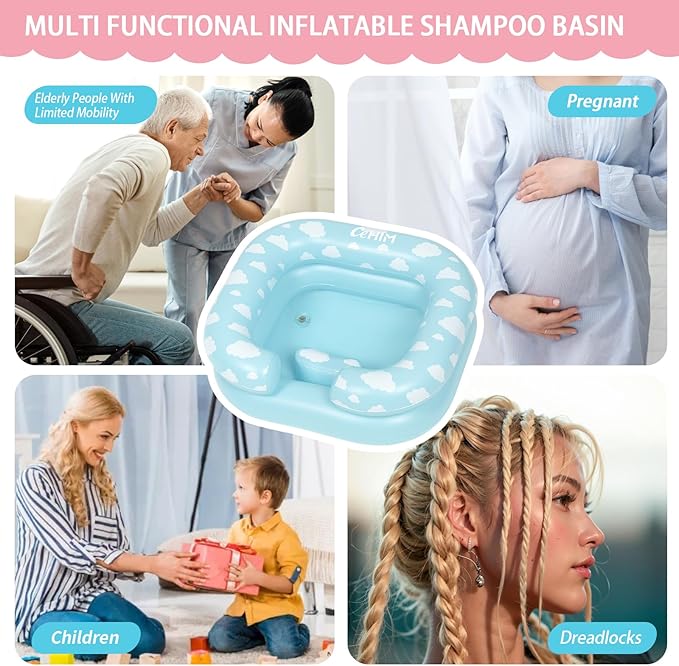 Inflatable Shampoo Basin for Kids - Hair Washing Basin for Children,Teens,Toddler With Neck Support, Portable Shampoo Bowl for use In Bed,on Bathtub,On Floor,or Sink,Tear-Free Rins