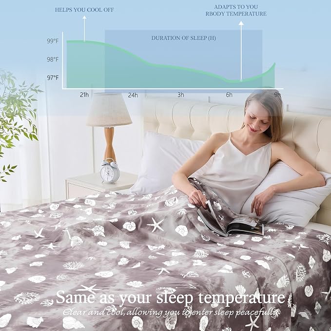 Cooling Blanket King Size (90"x108"), Double Sided Ice Cold Blanket for Hot Sleepers, Transfer Heat to Keep Cool, Soft Lightweight for Night Sweats, Bed & Couch, Ocean Design
