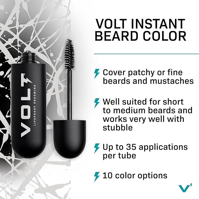 VOLT Grooming Temporary Instant Beard Color Single Pack - Quick Drying Plant Based Hypoallergenic Brush on Color for Beards, Mustaches, and Eyebrows - 0.35 Fl Oz (10 ml), Onyx (Black)
