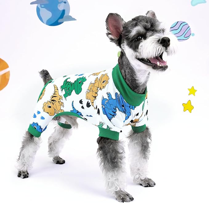XPUDAC 4 Pieces Dog Pajamas Soft Puppy Pjs Stretchable Boy Doggie Clothes for Small Medium Dogs Cat Pet Outfits, L