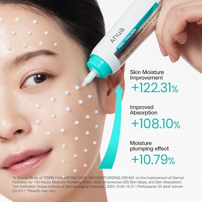 ANUA PDRN Hyaluronic Acid 100 Moisturizing Cream, Lightweight, Non-Greasy Hydrating Face Moisturizer with Salmon DNA for Glass Skin, Korean Skincare (2.02 fl oz)