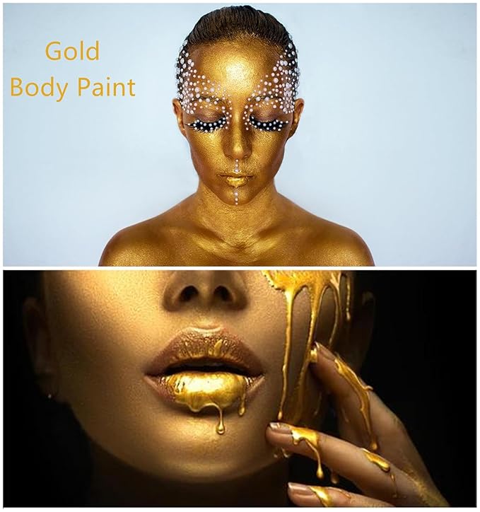 Go Ho Metallic Gold Face Body Paint Washable(2.37oz/pc),Water Based Cream Gold Face Paint,Body Paint for SFX Cosplay Costumes Festivals Halloween Makeup