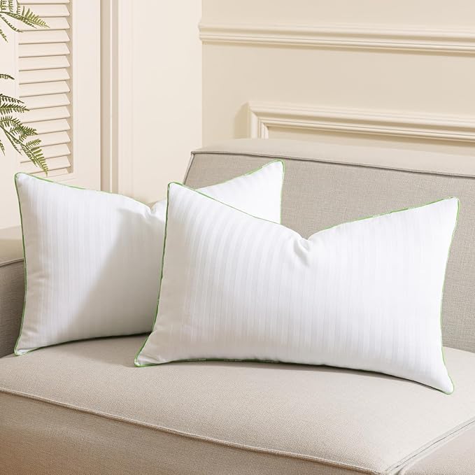Ashler Home Deco Synthetic Down Pillow Inserts, 12x20 Down Alternative Throw Pillows Insert Sleeping Pillows with 100% Cotton Cover Decorative Pillow Stuffer for Sofa, Couch Bed(Set of 4, White)