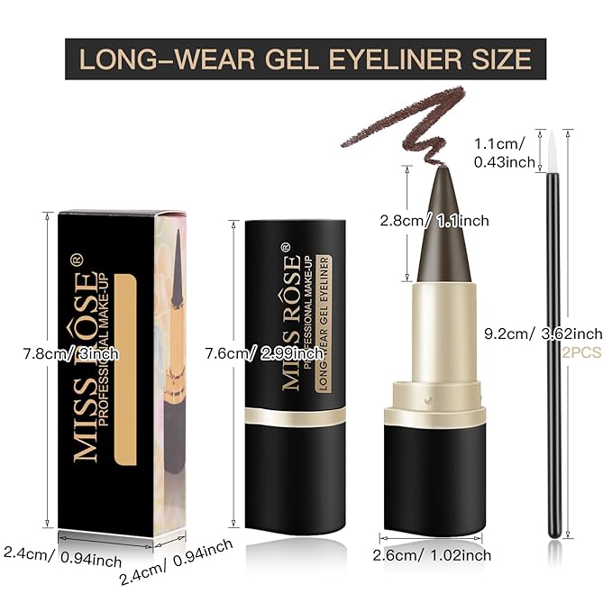 2 Pcs Brown Gel Cream Eyeliner Set, Tool Smudge Proof and Waterproof Matte Quick Dry Brown Eye-liner Pencil Tattoo Eyeliner Pen Stick Makeup for Women