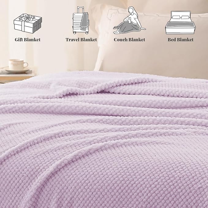 Whale Flotilla Soft Fleece King Size Bed Blanket, Lilac | 90x104 Inch, Suitable for Bed, Fluffy Fuzzy Jacquard Blankets for All Season, Lightweight and Cozy