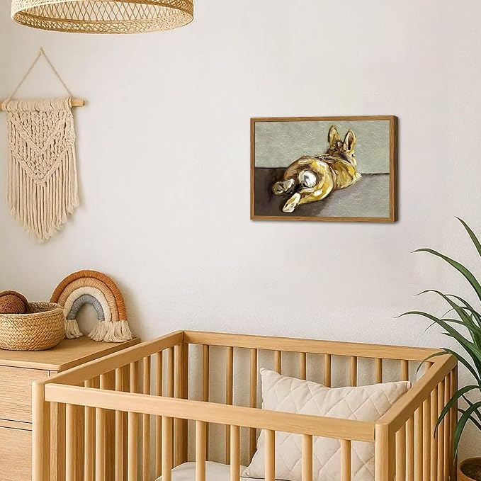 Framed Vintage Easter Bunny Wall Art, Cute Rabbit Pictures Wall Decor, Rustic Farmhouse Animal Paintings Canvas Prints Cottagecore Home Decor for Living Room Nursery Bedroom 12x16 inch