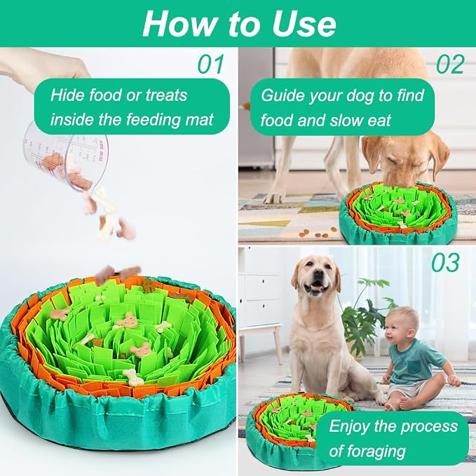 Vivifying Snuffle Mat for Dogs, Interactive Dog Enrichment Toys for Boredom and Mental Stimulation, Adjustable Puzzle Toys Sniff Mat for Slow Eating and Stress Relief (Green & Orange)