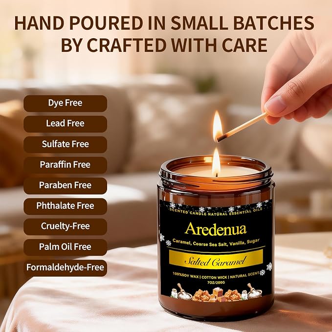 Salted Caramel Candle | Odor Eliminating Candles - 7oz Soy Candles for Home Scented, Warm Sweet Aroma Relaxing Scented Candles - Aromatherapy Candle Gift for Women Men - Up to 50 Hours Burn Time