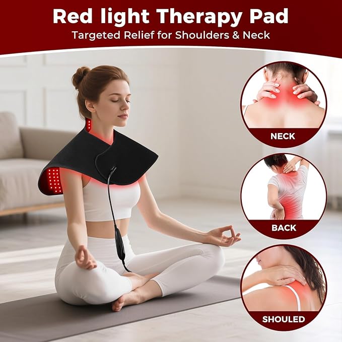 Red Light Therapy for Neck and Shoulder Heating Pad, Red Light Therapy Mat for Body with 660nm & 850nm, 210 LEDs redlight with Adjustable Timer & Intensity, Gifts for Women Men