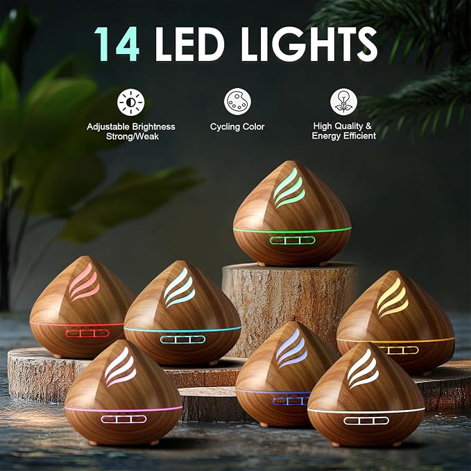𝟔𝟖%𝐨𝐟𝐟 Essential Oil Scent Diffuser: 500ML Aroma Diffuser for Home Bedroom - 14 Colors LED, Remote Control, Ultra-Quiet Cool Mist Scent Diffuser with Timer for Family - Camel