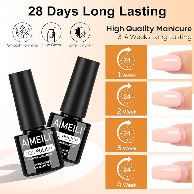 AIMEILI Nude Neutral Gel Nail Polish Set 12pcs, Hema Free, Cruelty Free, Vegan, Soak Off U V LED Nail Art Manicure Salon DIY - Kit 39