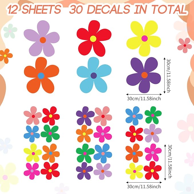 TaoBary 12 Sheet Daisy Wall Sticker Decal,Vivid Color,Exquisite Style | Big Flower Wall Sticker, Pink White Floral Decal, Daisy Bedroom Room Decor, Removable Peel and Stick, Nursery Home Wall Decor