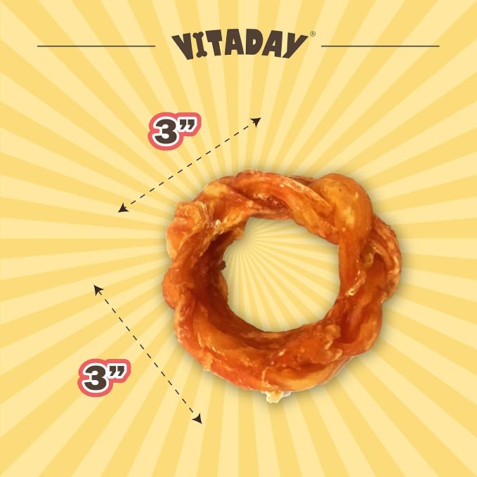 VITADAY All Natural Turkey Tendon Dog Treats Ring (S) 20 Pcs (2 Pk) | Long-lasting dog training treats, Rawhide-free made of USA-sourced turkey