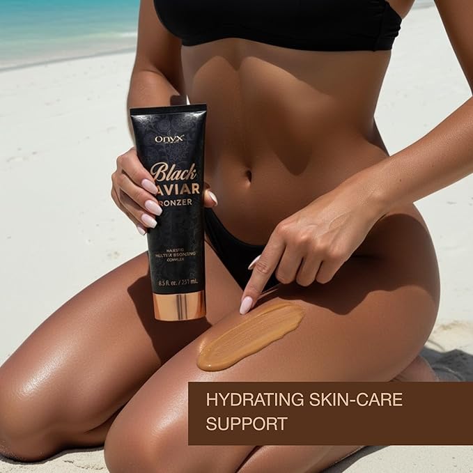 Onyx Black Caviar Dark Tanning Bed Lotion with Bronzer & Accelerator - Indoor Tanning Lotion for Ultra Dark Tan | Hydrating Aloe | 8.5 Fl Oz