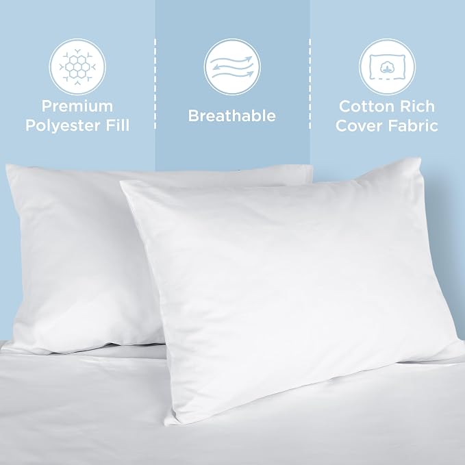 2-Pack King Bed Pillows Set of 2 - Plush Down Alternative Pillows for Sleeping - Soft Support for Back, Stomach Sleepers - Breathable Cotton Blend Cover - Made in USA