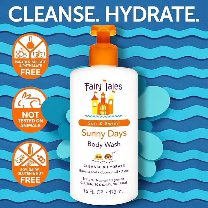 Fairy Tales Sunny Days Chlorine Removal Body Wash, For All Age Swimmers | After Swim Chlorine, Salt And Sunscreen Removal | No Harsh Chemicals or Toxins | Easy to use Pump - 16oz (Pack of 2)