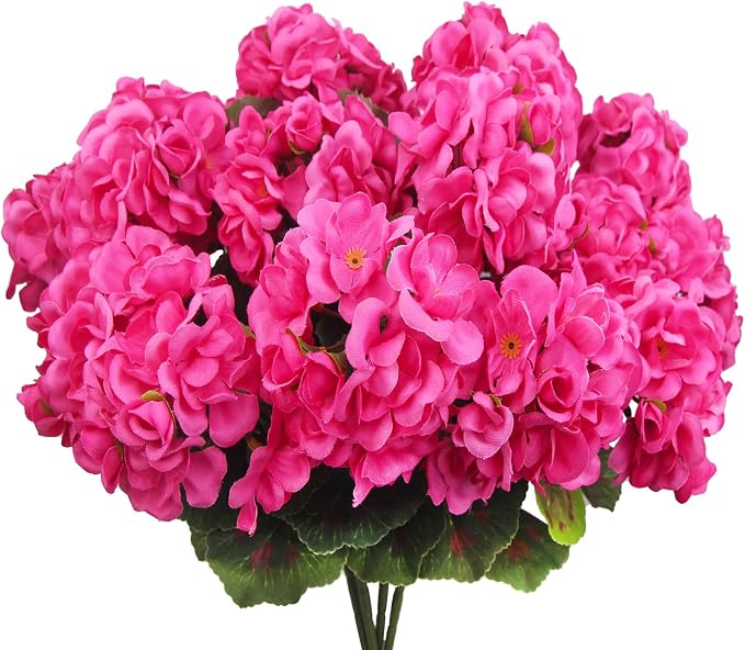 CISDUEO 4 Pcs Artificial Geraniums Silk Flowers Outdoor Artificial Geranium Bush Rose Red Faux Flowers Geraniums for Floral Home Decor Outdoor Indoor Garden Patio Grave Cemetary Vase Table Centerpiece