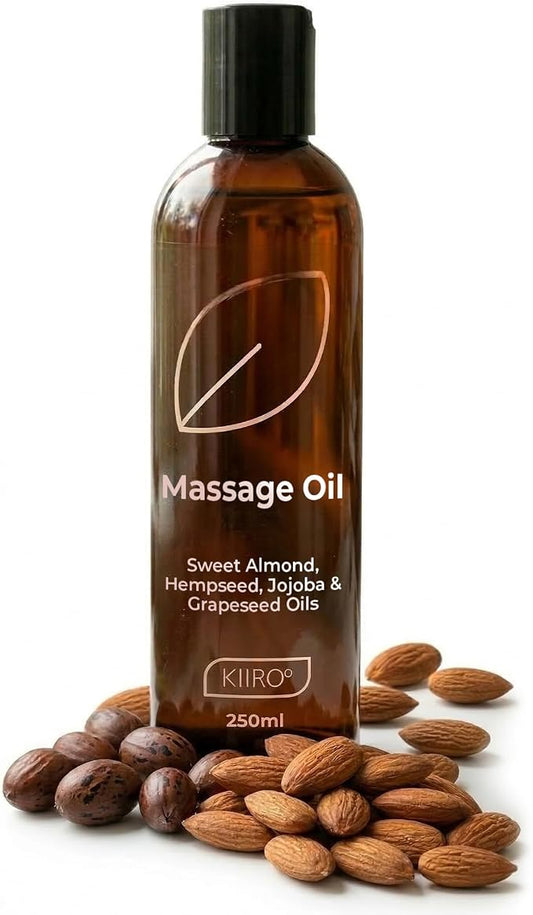 KIIROO Relaxing Massage Oil 8oz – Body Oil for Muscle Relaxation with Grapeseed & Jojoba Oil, Paraben-Free, Fast-Absorbing | Unscented Body Oil 250ml