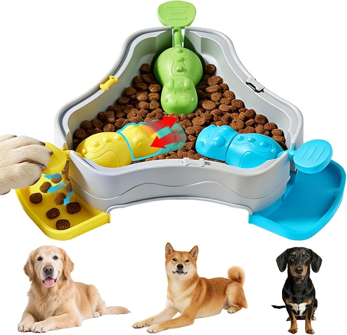 3-in-1 Interactive Dog Treat Dispenser, Multi-Pet-Share Dogs Slow Feeder Dispenser Puzzle, Press-to-Release Dog Puzzles for Smart Dogs, IQ Training and Mental Stimulation Puzzle Toys (Grey)