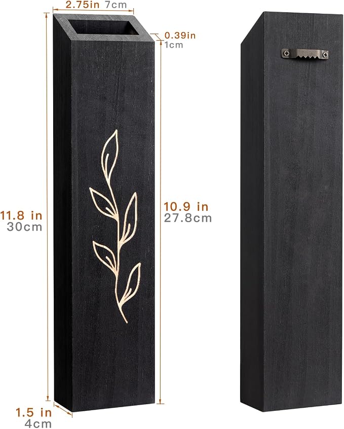 Wooden Wall Vase Planter Set of 4 | Black Finish Farmhouse & Boho Wall Decor for Entryway, Hallway, Bathroom, Living Room, Dining Room