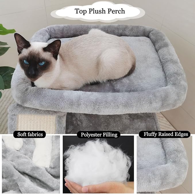 Small Cat Tree for Indoor Cats, Cat Tower with Scratching Post and Board, Cat House with Perch for Kitten, Stable Condo and Stand (Light Grey)