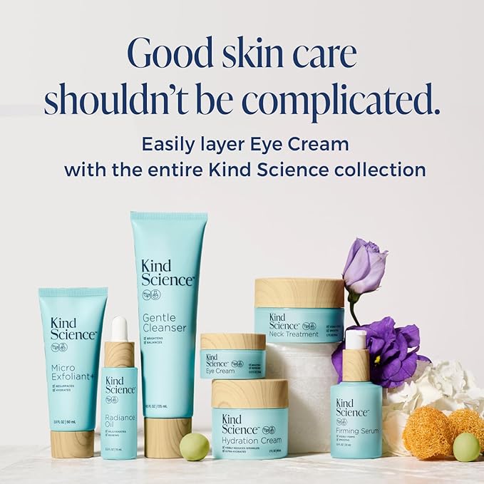 Kind Science by Ellen DeGeneres Eye Cream - Under Eye Cream for Wrinkles Noticably Smooths & Moisturizes - Anti Aging with Hyaluronuic Acid, Vitamin C - Fragrance Free, Paraben Free, 0.5 fl oz