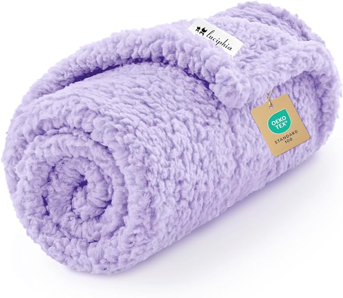 Luciphia Ultra Soft Sherpa Fleece Dog Puppy Cat Blanket for Small Pets | Calming Plush Throw for Crate, Couch, Car, Bed. Machine Washable. Puppy Essential, Cat Stuff,Violet,30"x20"