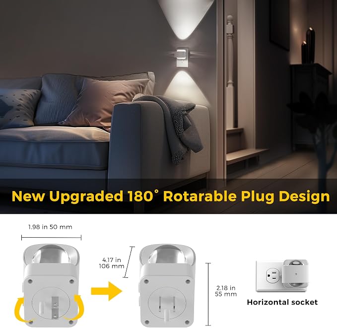 L LOHAS LED Night Light Projector, Night Lights Plug into Wall Light Sensor | Dusk to Dawn Sensor, Rotating White Nightlight for Kids, Daylight Ambient Lighting for Bathroom, Gaming Room,2 Pack
