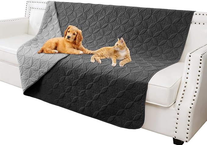 Waterproof Couch Cover for Dogs - Washable Pets Furniture Protector | TPU Leak-Proof Liner, Lightweight & Reversible, Fits Chair, Sofa, Bed, 52" x 82" , Black/Darkgrey