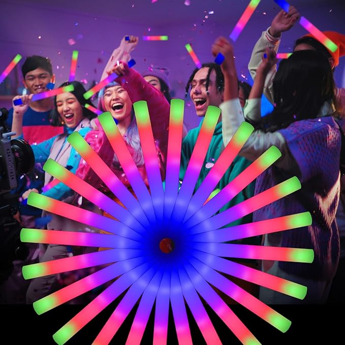 130 PCS LED Foam Glow Sticks Bulk, Glow in the Dark Party Supplies with 3 Modes Colorful Flashing, Neon Party Favors for Birthday, Wedding, Carnival, Concert, New Year