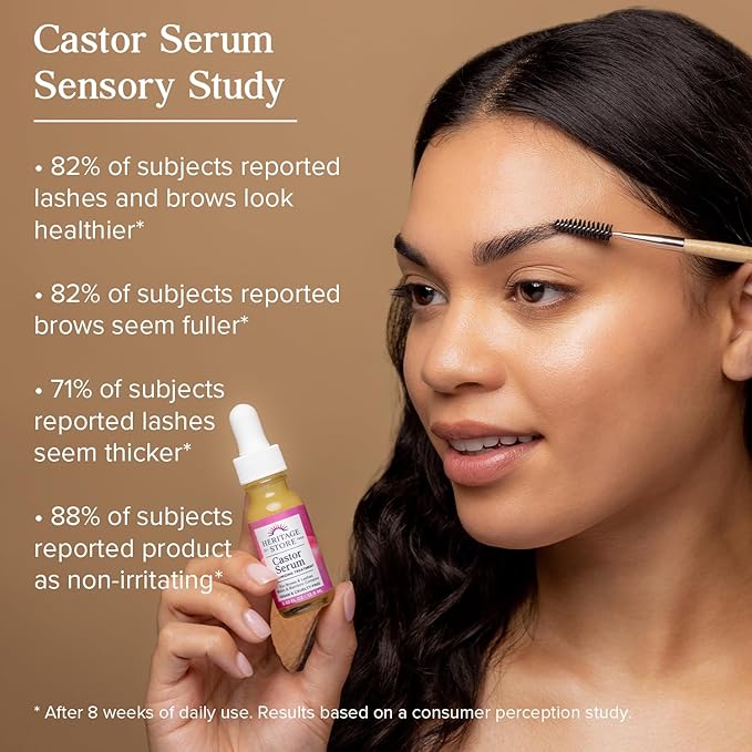 HERITAGE STORE Castor Oil Serum Volumizing Treatment for Fuller, Longer Looking Eyelashes, Bold Brows - Ophthalmology Tested Lash Serum w/Organic Castor Oil, Biotin, Vegan, 0.42oz