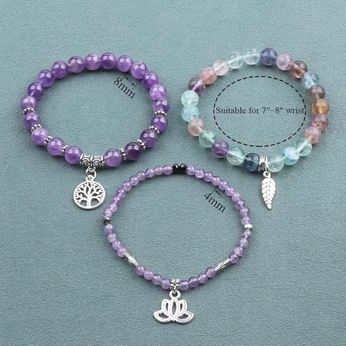 UEUC Tree of Life Yoga Healing Stone Bracelets,Multilayer Lotus Chakra Stone Reiki Bracelet Sets,Anxiety Crystal Natural Stone,for Women Stress Relief