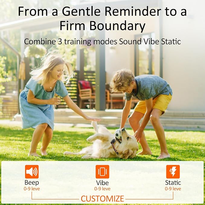 GPS Dog Collar, Wireless Electric Dog Fence Collar with 3 Correction Modes IP67 Waterproof for Pets Over 15 Lbs Outdoor Use Only