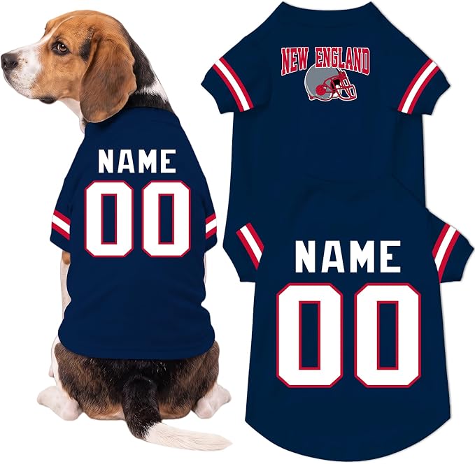 New England Dog Clothes Personalized Pet Jersey T-Shirt Custom Name Number