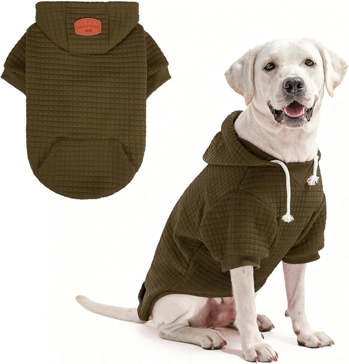 BEAUTYZOO Dog Hoodies Sweater for Large Dogs,Waffle‑Like Laminated Pet Coat | Warm Dog Sweatshirt with Pocket & Leash Hole,Pullover Clothes for Girl Boy Dogs,Stretchy & Easy‑On‑Off,Labrador & Great Danes