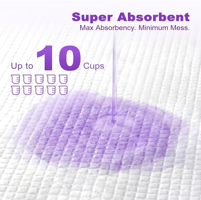 MIZOK Dog Pee Pads Wee Wee Pads Lavender Odor Control XXL 30x36in 40Ct | Purple Doggy Pads with Sticky Adhesive Tabs Bring Soothing Comfort to Your Home for Medium to Large Breed Puppies