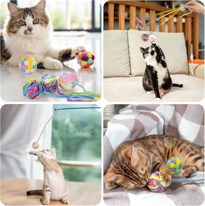 Retro Shaw Cat Toys Balls with Bells Inside, Kitten Toys Pack 6Pcs