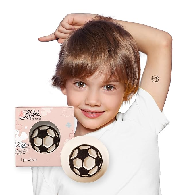 LaDot Temporary Tattoo Stamp– Easy-to-Use Reusable Ceramic Skin Stamp for Creating Custom Temporary Tattoos – Fun Body Art Tool for Parties, Events, and Festivals (Soccer Ball, Small)