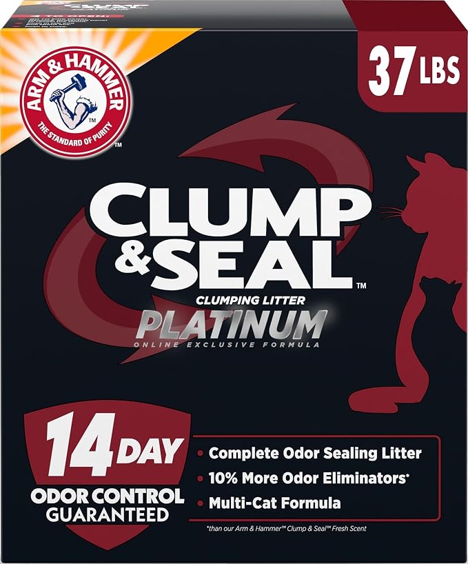 ARM & HAMMER Clump & Seal Platinum Clumping Cat Litter, Online Only, 37 Lbs | Clumping Litter, Rock-Hard Clumps, Baking Soda Odor Eliminators, 14-Day Odor Control