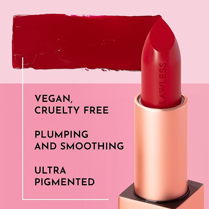Lawless Women's Forget the Filler Lip-Plumping Line-Smoothing Satin Cream Lipstick, Whos That Lady, Red, 0.1 Ounce