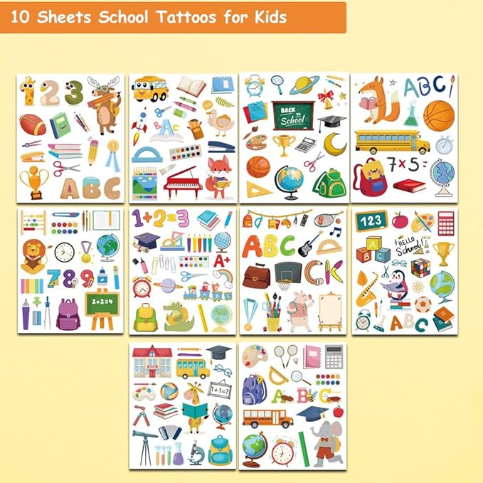 Welcome Back to School Temporary Tattoos for Kids Teacher - 200 Styles Back to School Tattoos for Girls Boys Class School Party Supplies Gifts Decoration