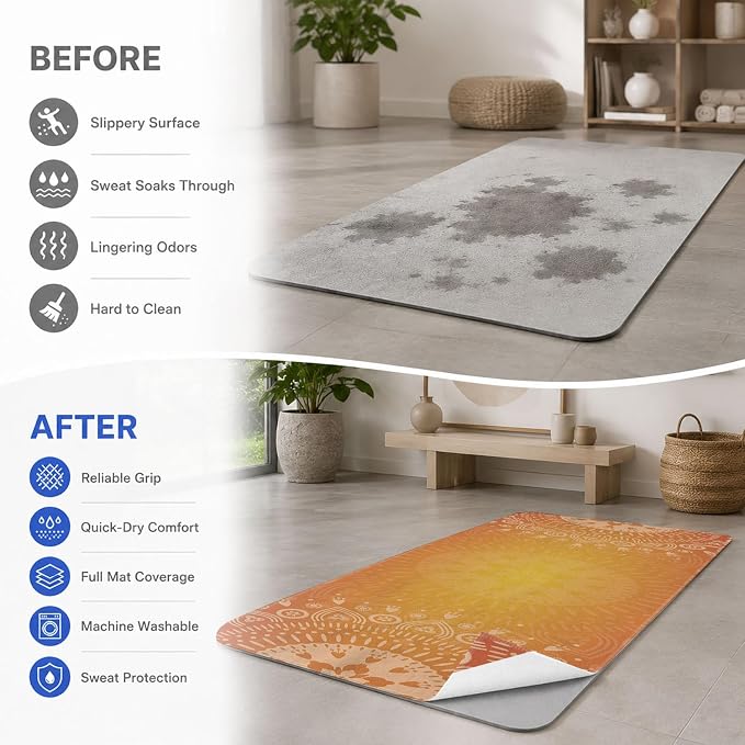 Yoga Mat Towel, Hot Yoga Non Slip with 4 Corner Pockets, 70 x 26 in | Soft Absorbent Microfiber With Four Corner Pockets, Fits Over Yoga Mats For Hot Yoga, Pilates, Gym, And Travel
