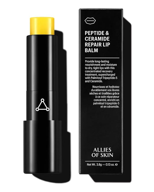Allies of Skin Peptide & Ceramide Repair Lip Balm with Palmitoyl Tripeptide-5, Ceramide NP, Sea Buckthorn Oil, Avocado and Sunflower Seed Oil, Shea Butter, Vitamin C & E. 3.8g/ 0.13 oz