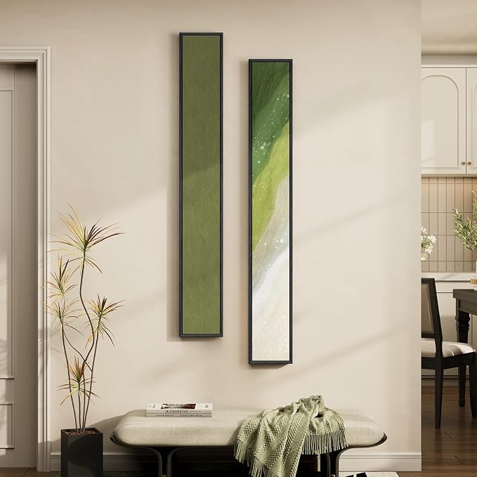Framed Sage Green Abstract Long Narrow Wall Art Decor for Hallway, 2 Piece | Long narrow, Canvas prints, Abstract pictures, Vertical, Sage green, Minimalist artwork, Living room, Entryway wall decor