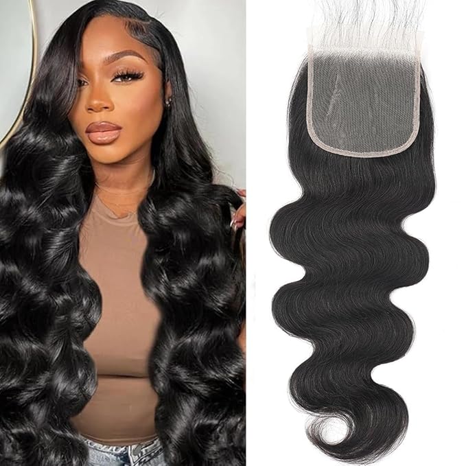 5x5 HD Transparent Closure Body Wave Human Hair Lace Closure Skinlike Brazilian 5x5 Closure 14inch Virgin Body Wave 100% Real Human Hair Free Part Closure Pre Plucked Natural Black Glueless