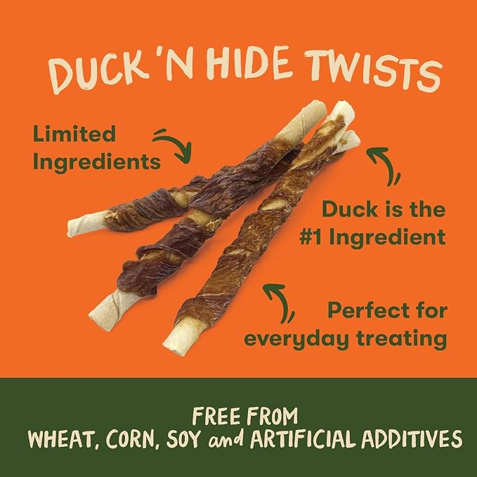 Pet 'n Shape Hide Twists – Duck Wrapped Rawhide Dog Treats - Large Twist - 6 Count